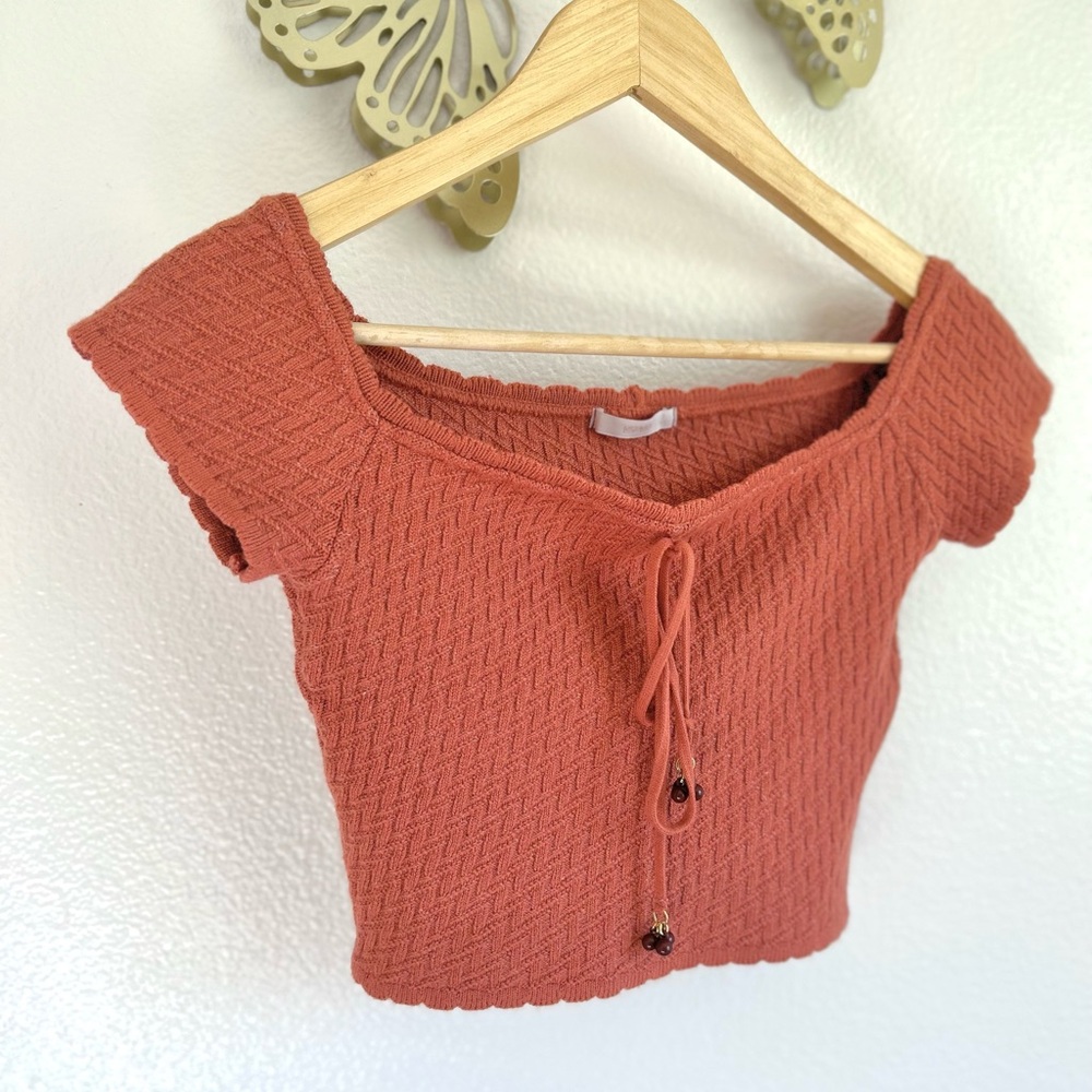 Knit Blush Pink Beaded Crop - Picture 2 of 3
